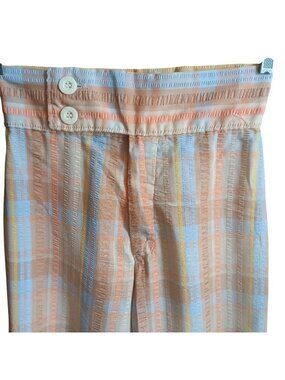 True Vintage Bellbottom Pants 26x29 Seersucker Pastel Plaid High-Waisted Wide